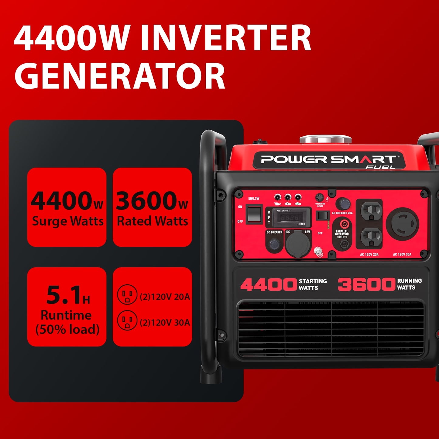 PowerSmart 4400-Watt Powered for Outdoor and Home Use, EPA Compliant Gas Portable Inverter Generator