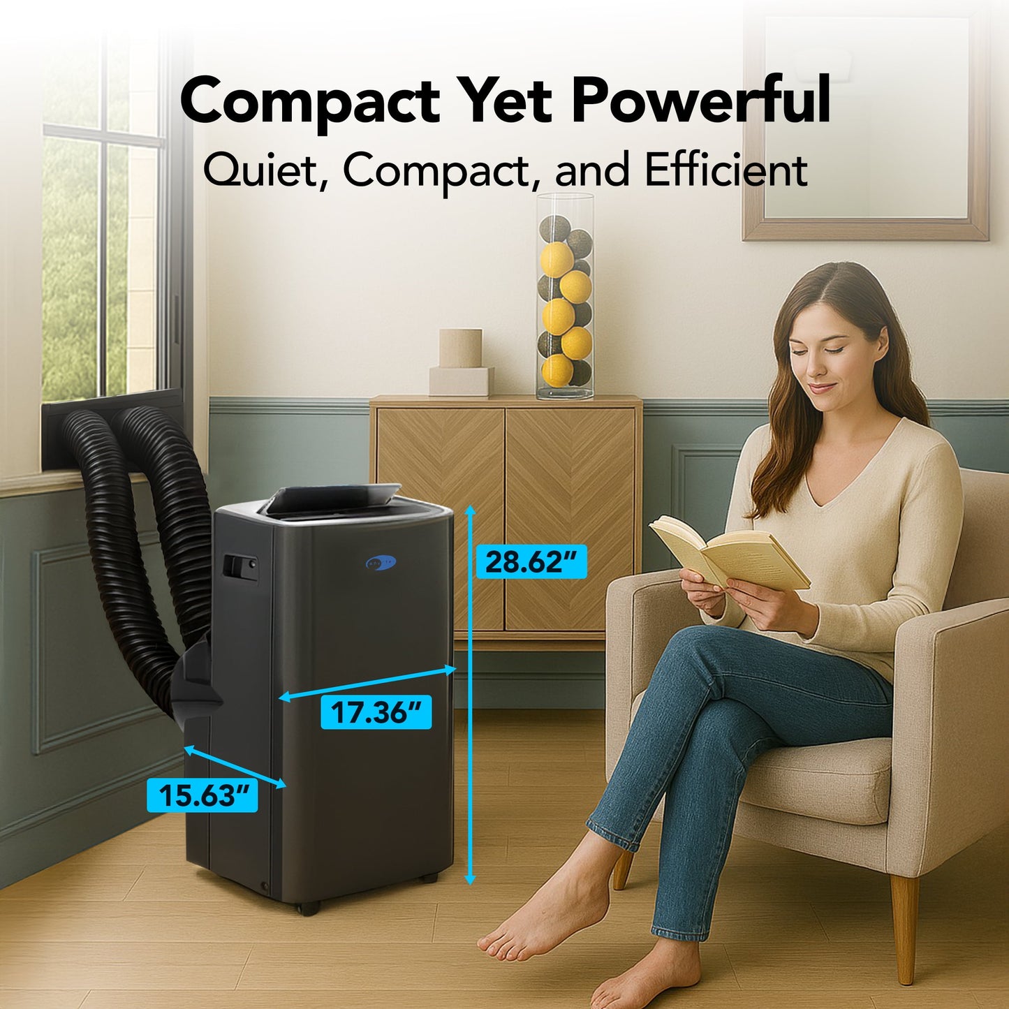 Whynter Nex Inverter Portable Air Conditioner Dual Hose Cooling, 500 Sq Ft Efficiency 12000 Btu (10000 Btu Sacc) Arc-1280MX