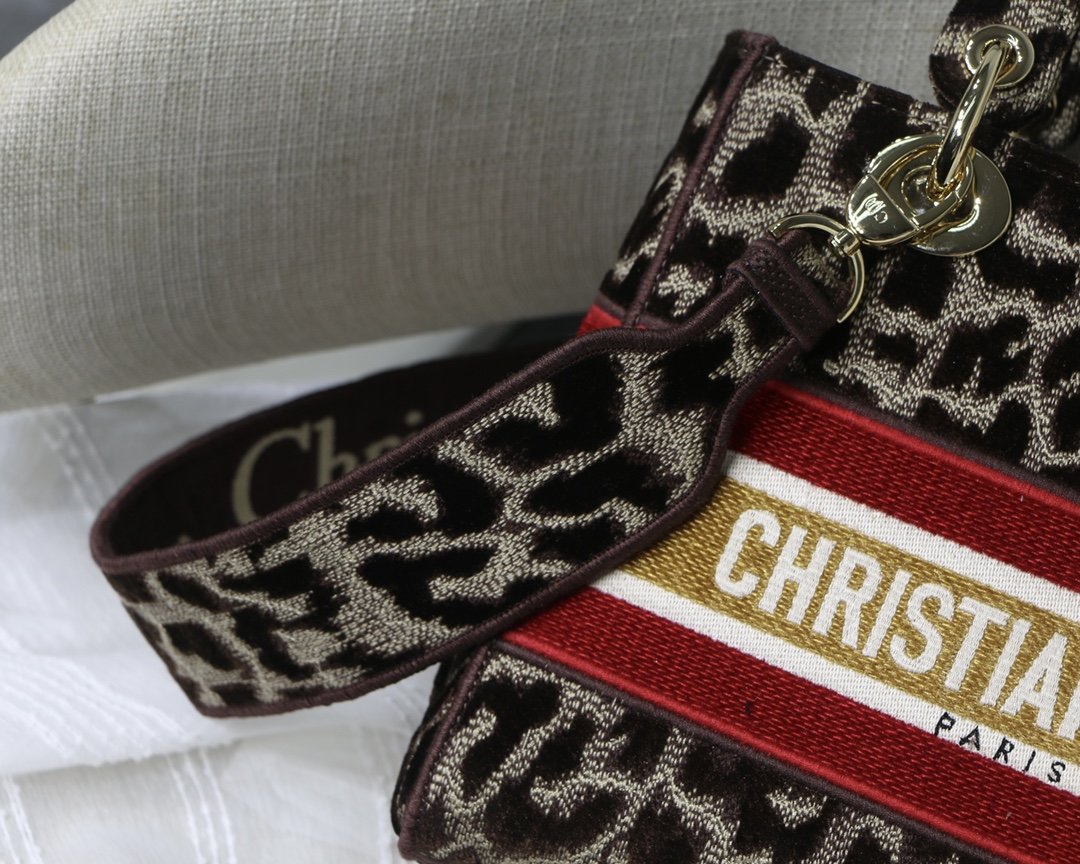Christian Dior Medium Lady D-Lite Bag 24cm Leopard Brown