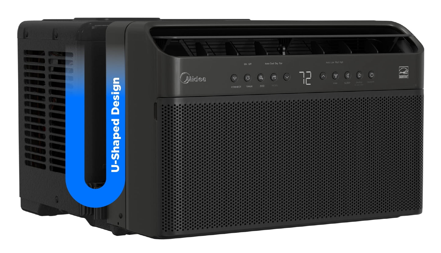 Midea 6,000 BTU Smart Window Air Conditioner, U-Shaped Inverter, Ultra Quiet, Wi-Fi, Remote, Easy Install, Energy Efficient, Cools 250 Sq Ft, Black