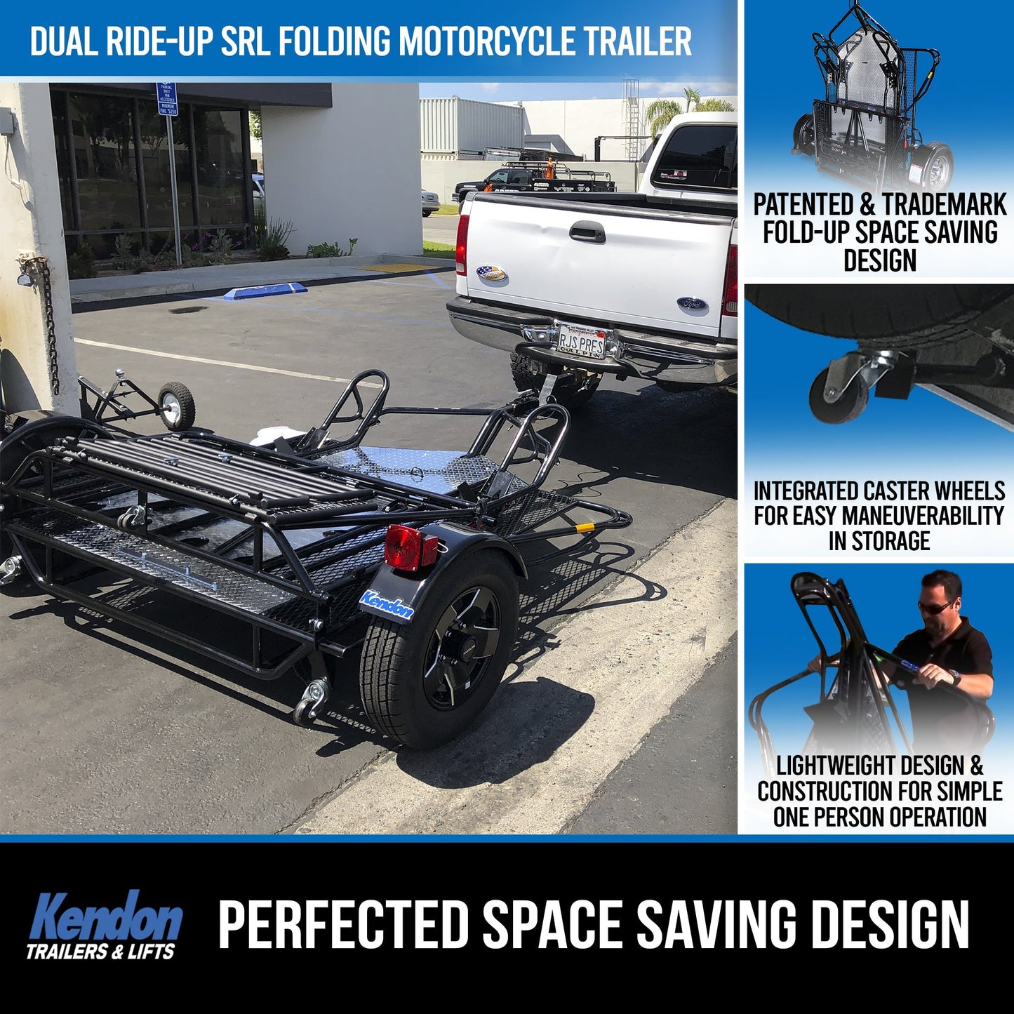 Dual Ride-Up SRL Folding Motorcycle Trailer - Dicounted USED