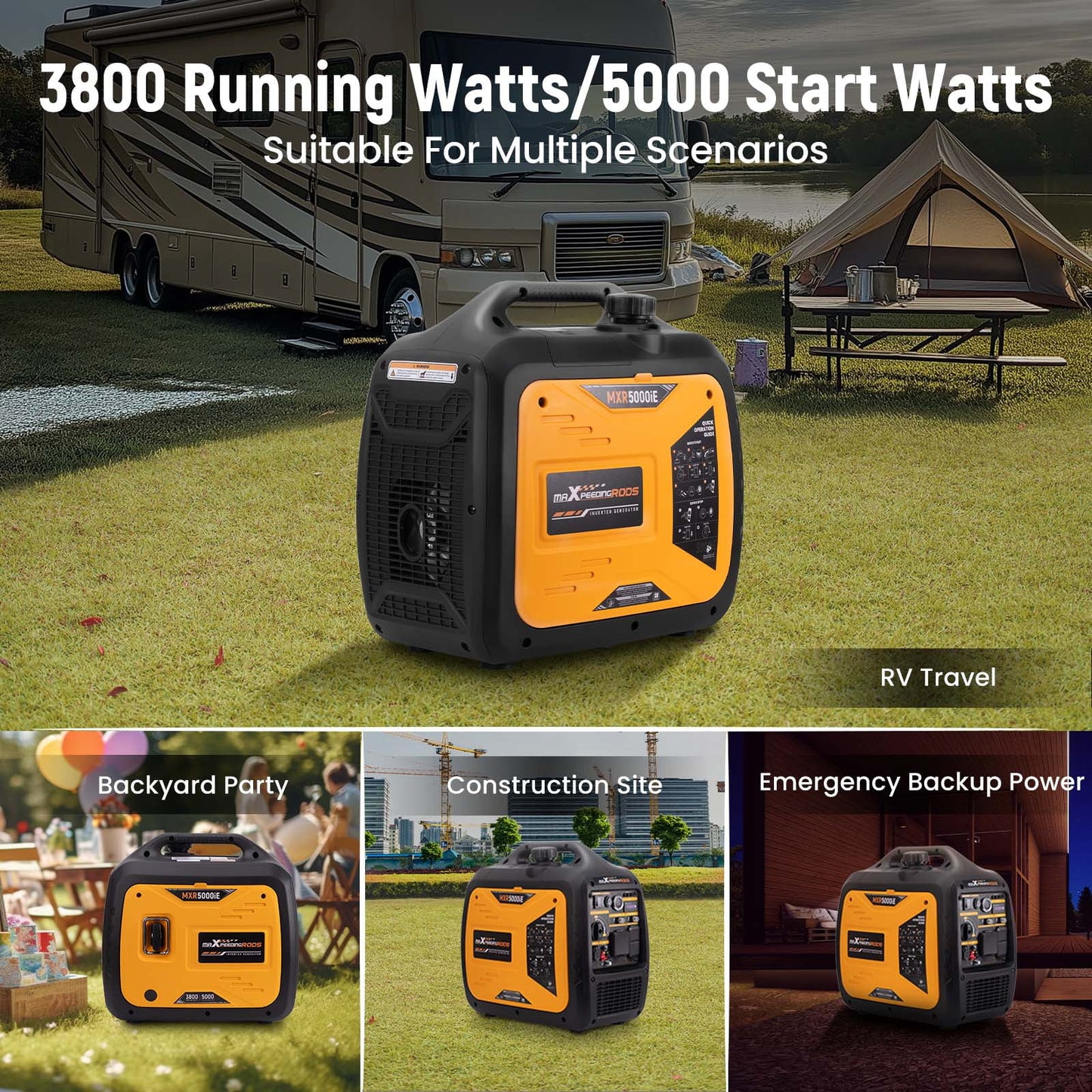 MaXpeedingrods 5000 Watt Inverter Generator, Gas Powered, Electric and Remote Start, EPA Compliant for Outdoor Camping, Travel and Family Power Failure
