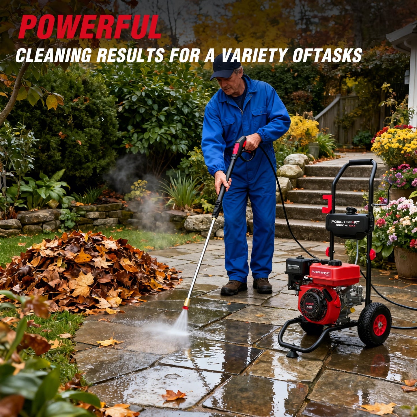 PowerSmart 3800PSI Gas Pressure Washer, 212cc Engine 2.5GPM 5 Quick-Adjustable Nozzles for Gardens