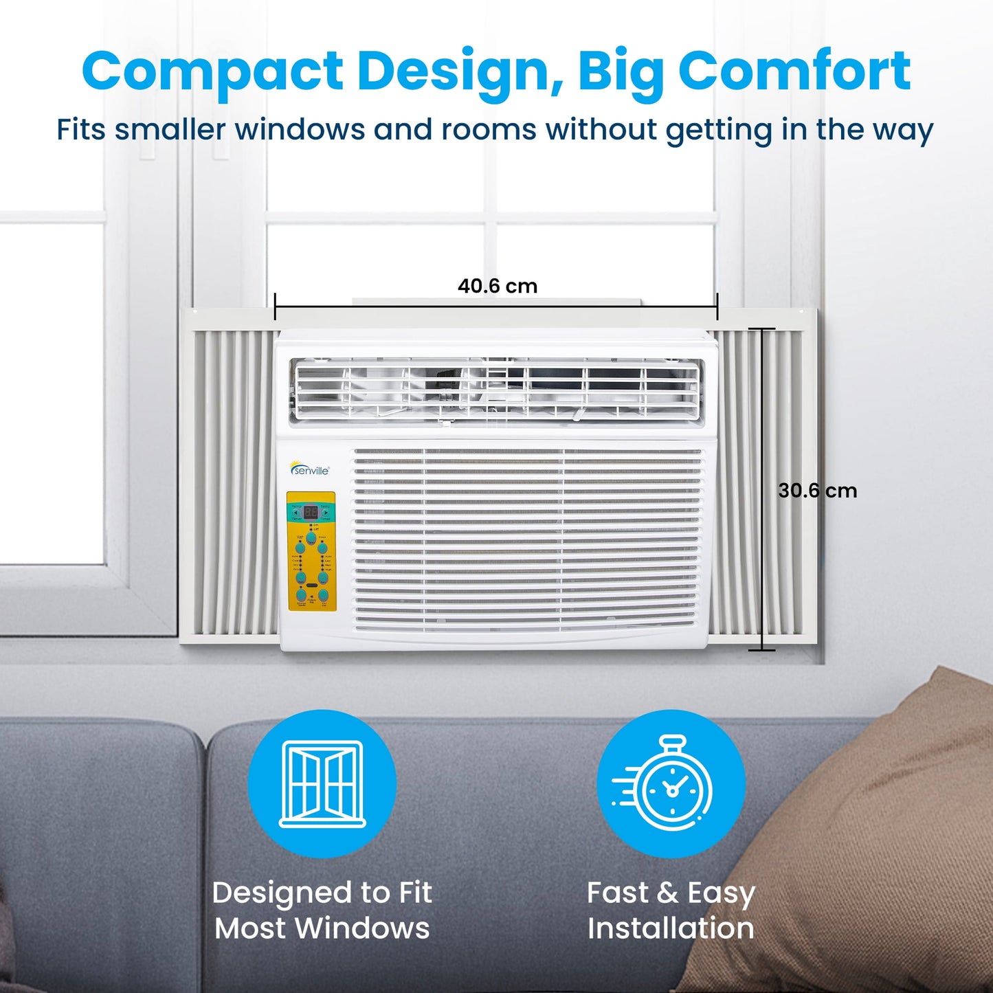Senville 6000 BTU Window Air Conditioner, Cooling for Rooms up to 250 sq ft, Washable Filter, Easy to Use