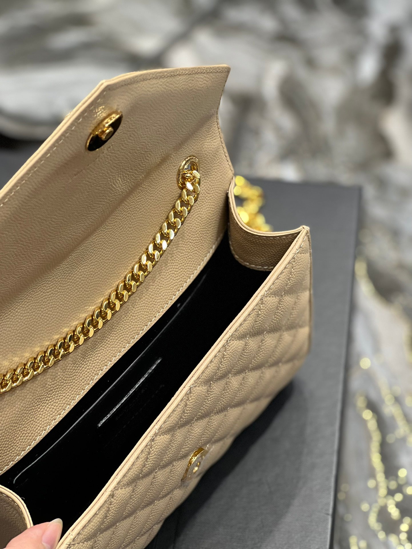 Saint Laurent Small Bag In Mix Matelasse 21cm Beige