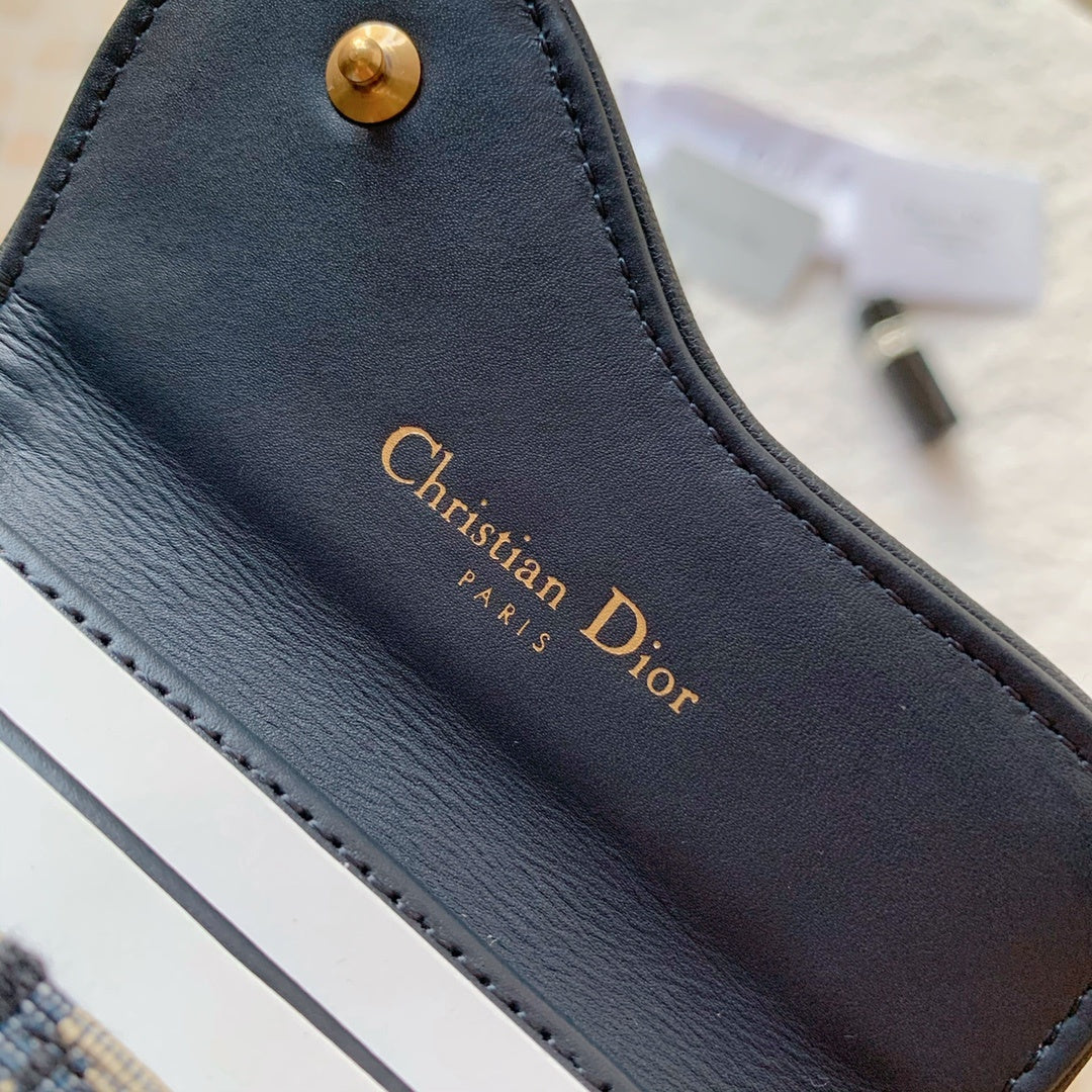 Christian Dior Saddle Flap Card Holder Black Wallet 11cm