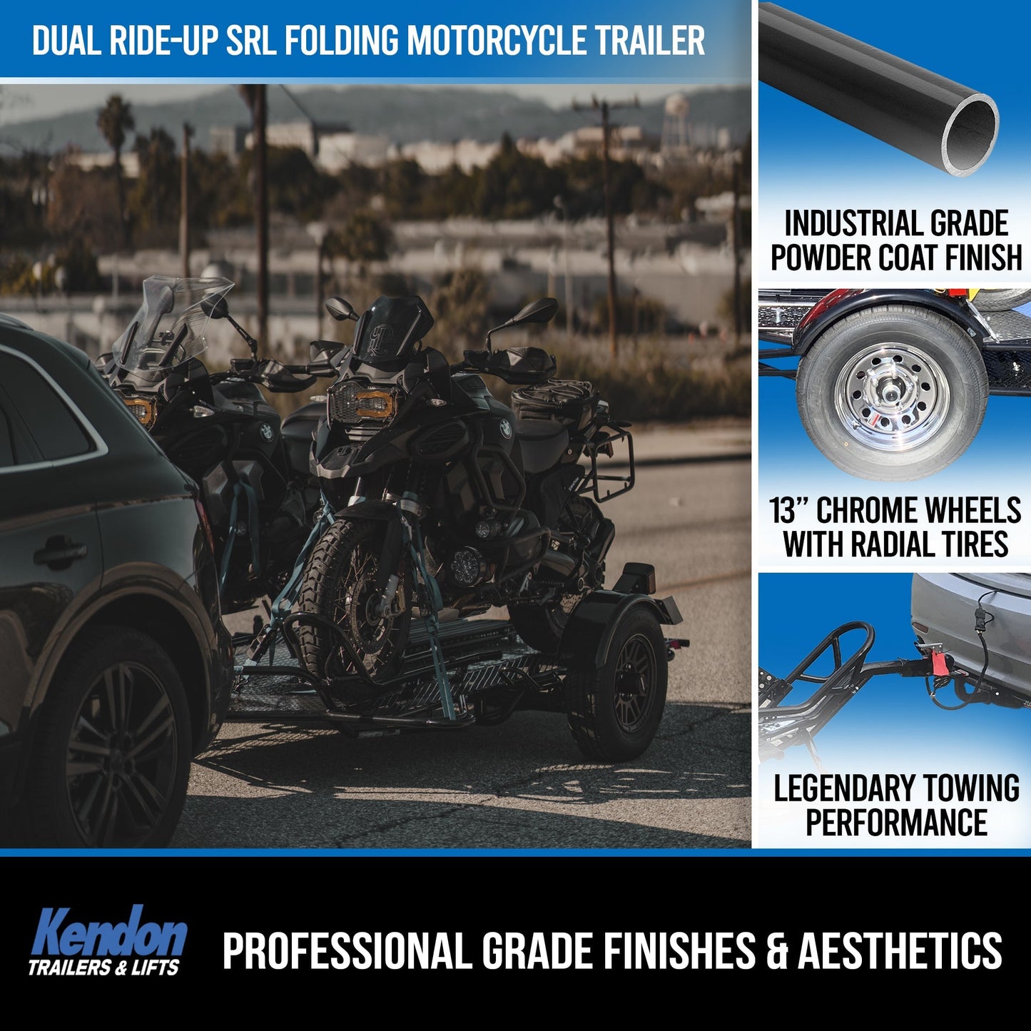 Dual Ride-Up SRL Folding Motorcycle Trailer - Dicounted USED