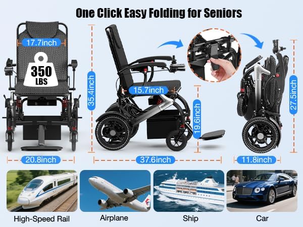 Foldable Electric Wheelchair with 15-Mile Range & 500W Motors – Silver