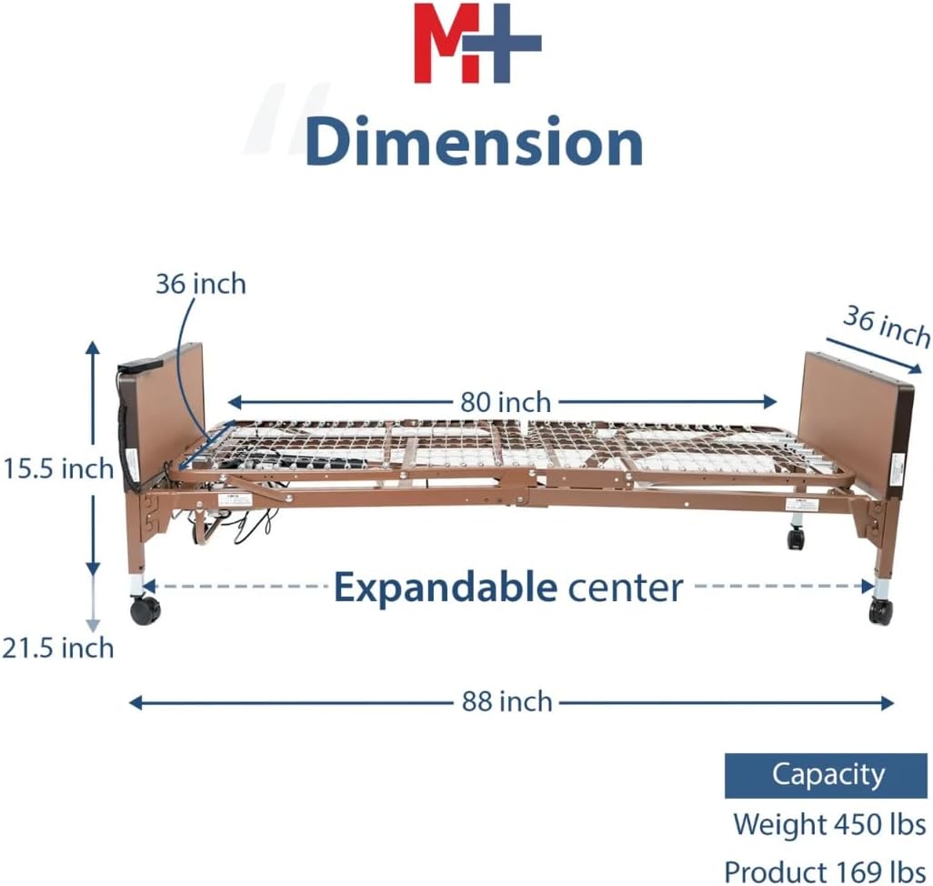 Fully Electric Hospital Bed Set with Foam Mattress & Half Rails