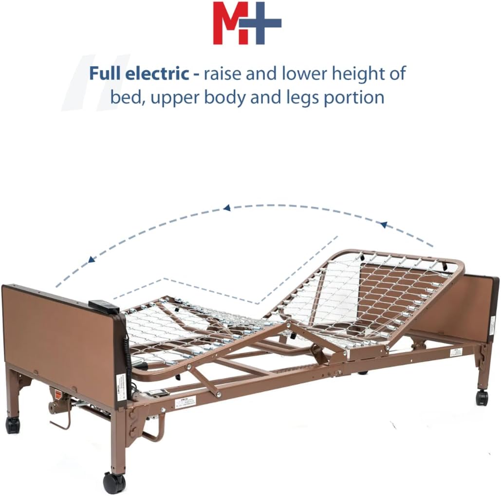 Fully Electric Hospital Bed Set with Foam Mattress & Half Rails