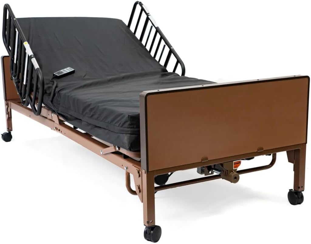 Fully Electric Hospital Bed Set with Foam Mattress & Half Rails