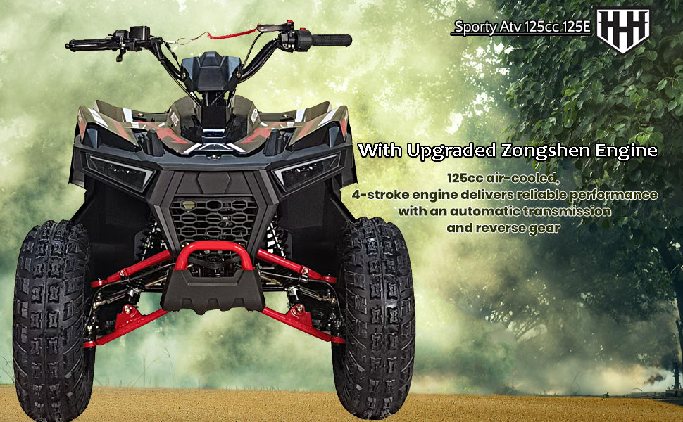 HHH 125cc ATV Quad 125cc ATV with Reverse, LED Lights, Big Wide Tires 4 Wheeler-Red