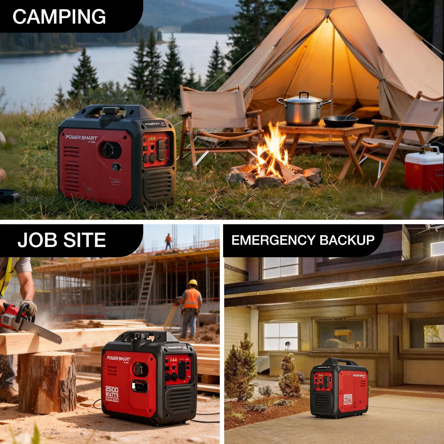 PowerSmart 2500W Portable Inverter Gas Generator Super Quiet Low Oil Shutdown Low Noise for Camping