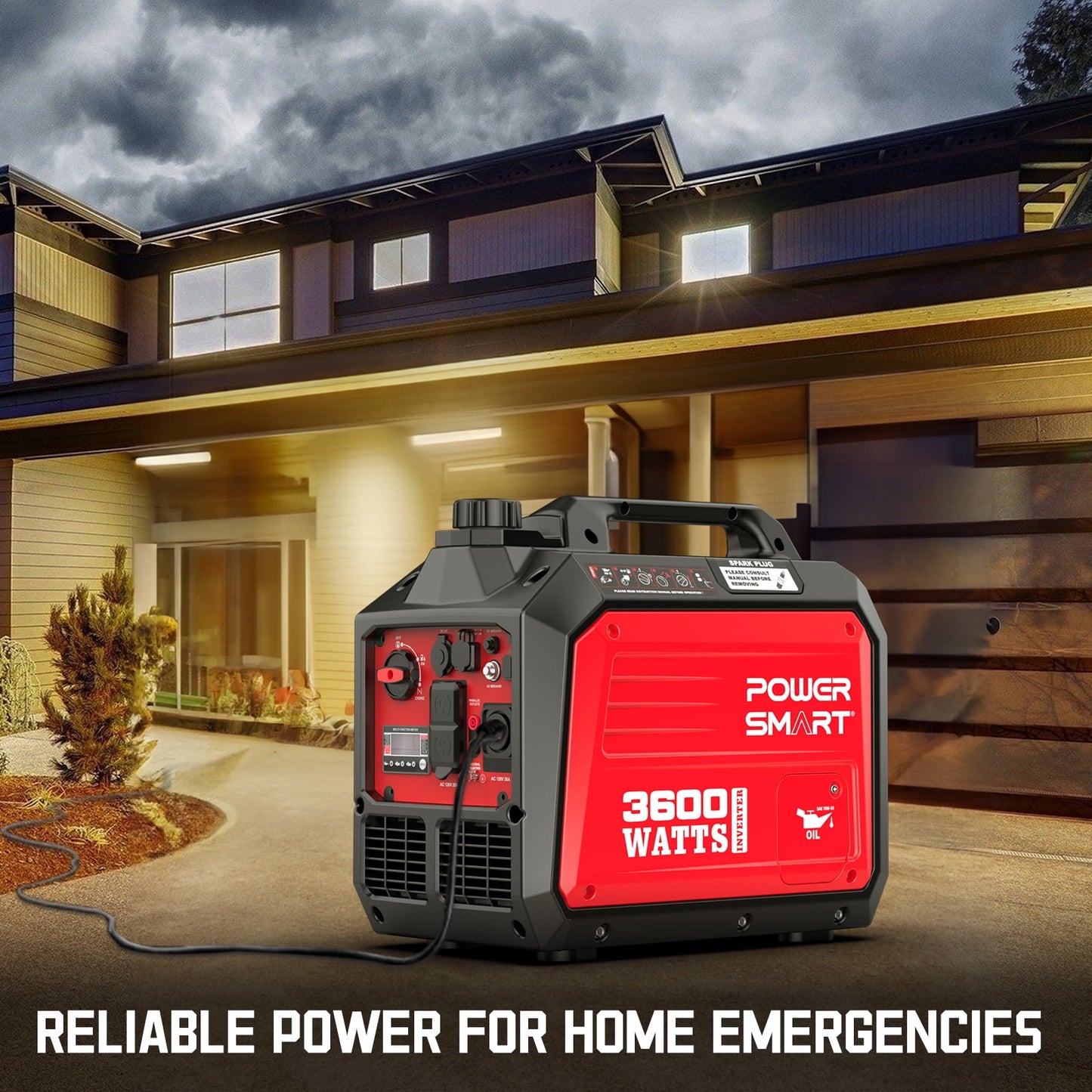 PowerSmart Portable Powered 3600W,Usb Output, Low Noise Quiet for Home Gas Inverter Generator EPA Compliant