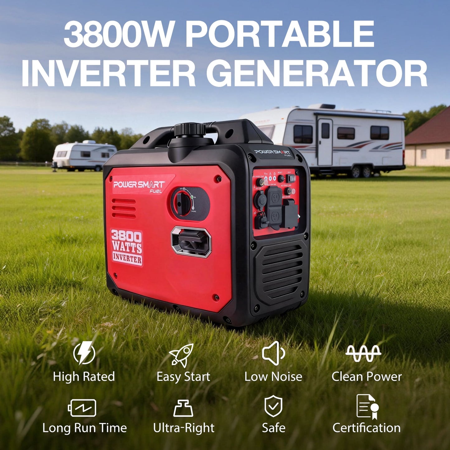 PowerSmart 3800-Watt Portable Inverter Generator, Super Quiet 59dB Gas Powered Engine (143cc)