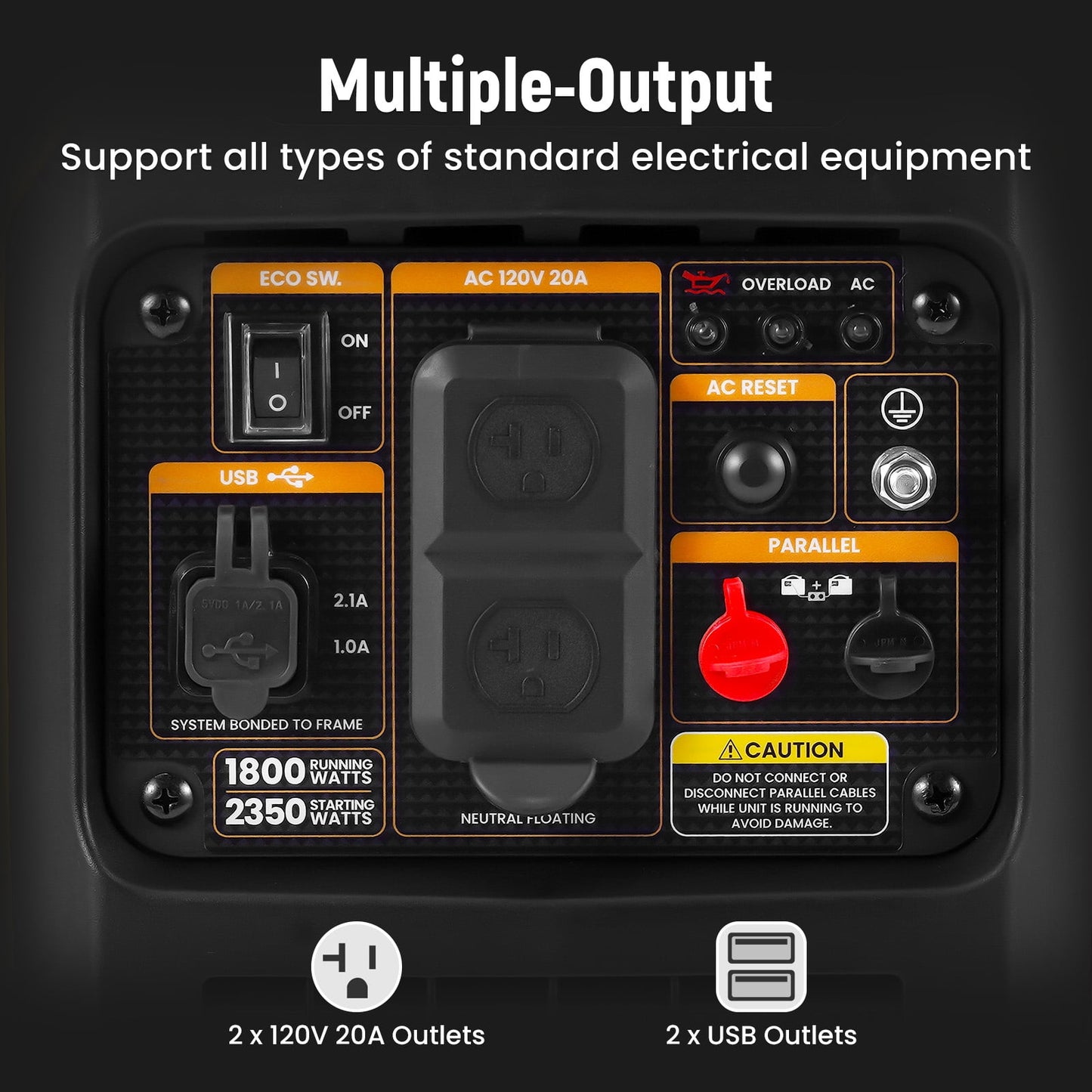 Maxpeedingrods 2350W Portable Generator, Gasoline Powered, Quiet Home RV Power Supply, Ultralight Inverter Generator