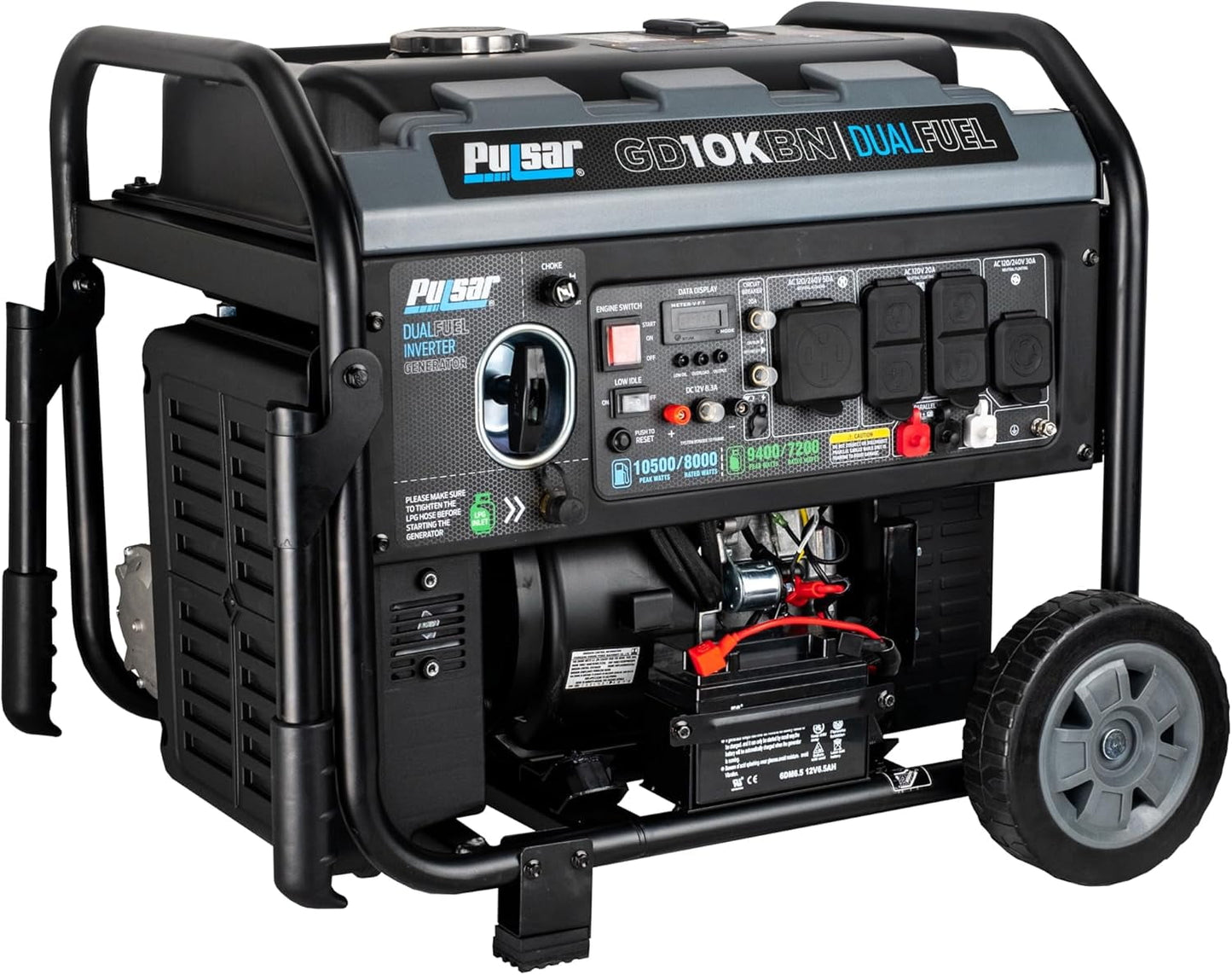 Pulsar GD10KBN 10500W Dual Fuel Home Backup Portable Inverter Generator with Wheel Kit and Electric Start RV Ready