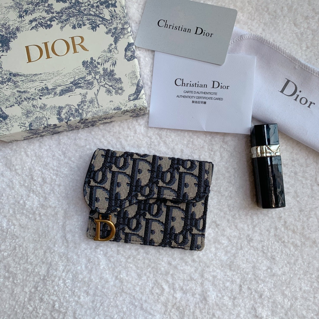 Saddle Lotus Wallet Blue Dior Oblique Jacquard 11cm