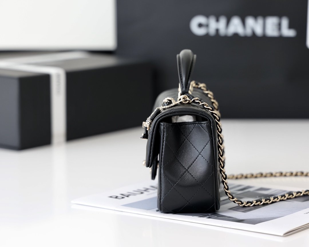 Chanel Mini Flapbag With Top Handle AS2431 20cm Black