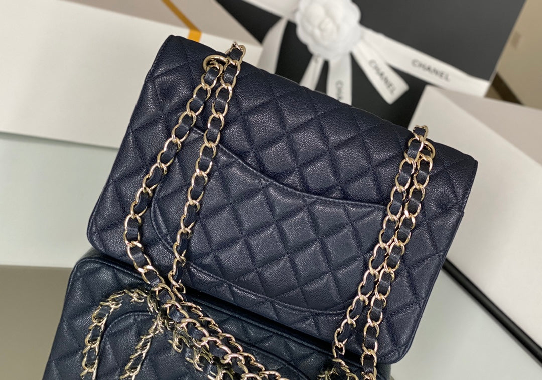 Chanel Classic Flapbag Gold Hardware 26cm Dark Blue