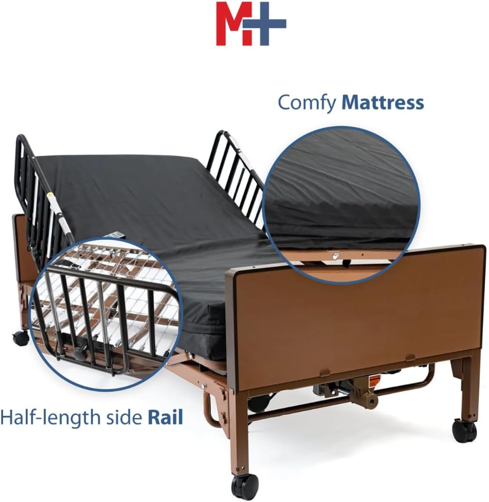 Fully Electric Hospital Bed Set with Foam Mattress & Half Rails