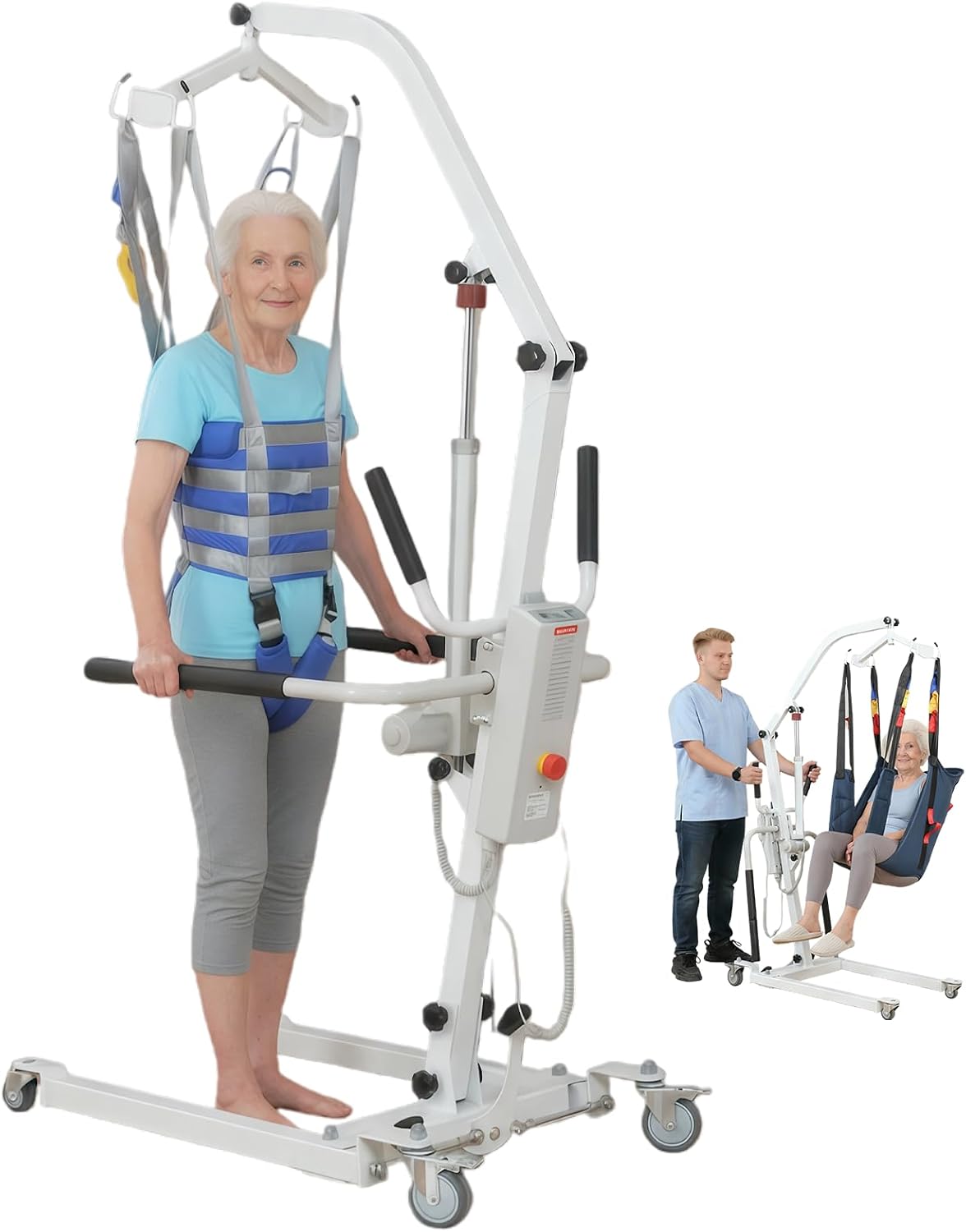 2-in-1 Electric Patient Lift with Stand-Up Assist & 2 Slings