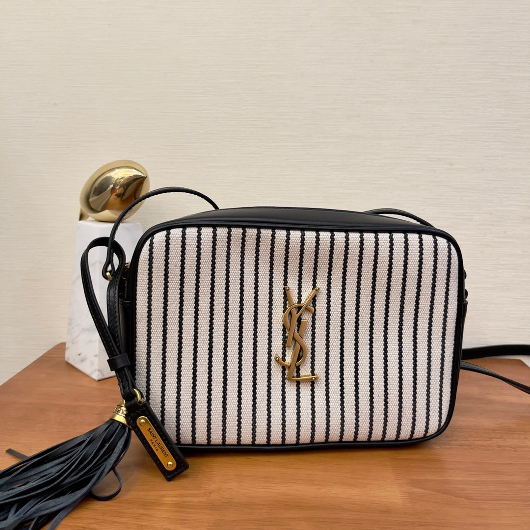 Saint Laurent Lou Camera Bag In Canvas Black And White For Women 23cm YSL 612542FAACG9583