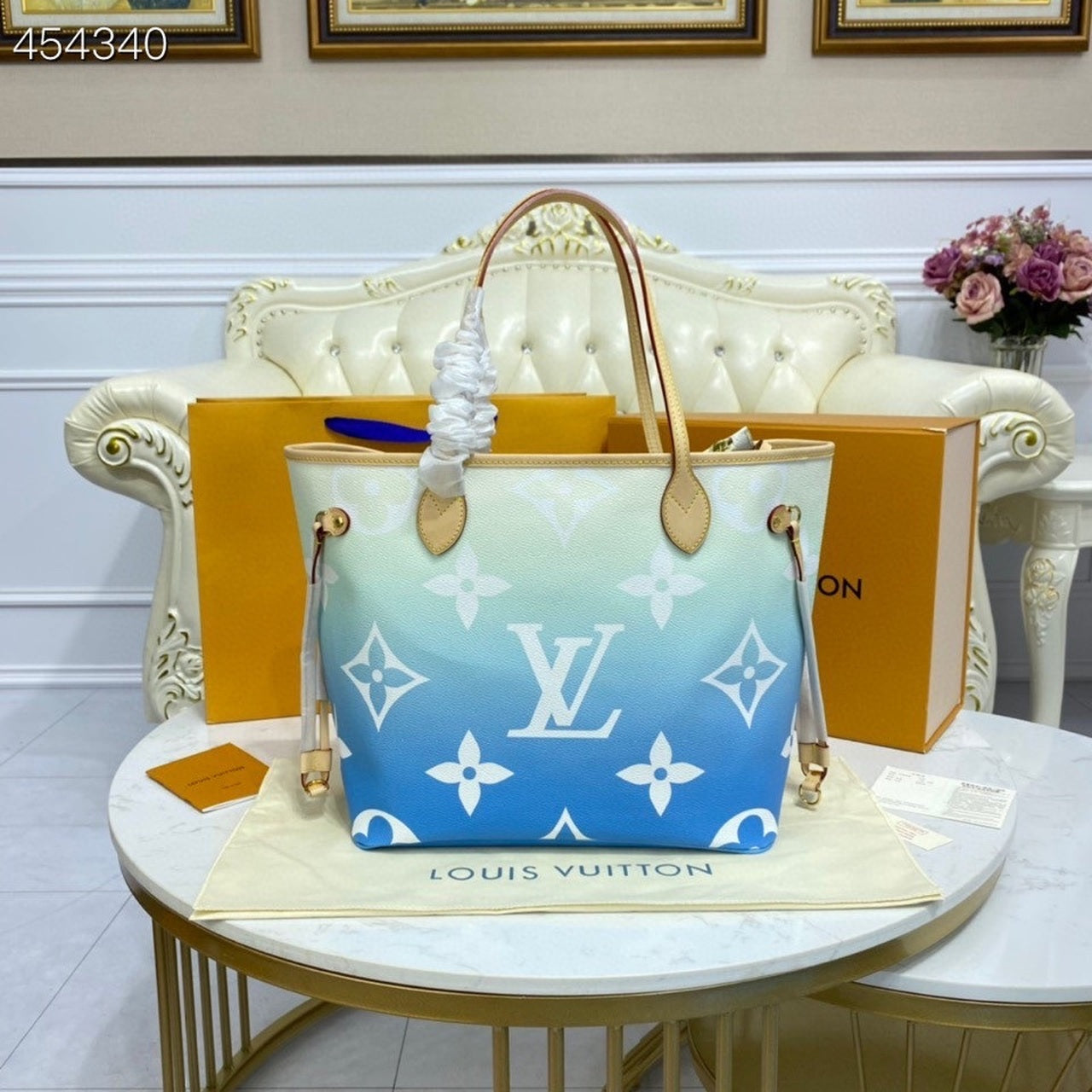 Louis Vuitton Neverfull MM Bag 32cm Monogram Canvas Spring/Summer Collection M57688 Blue