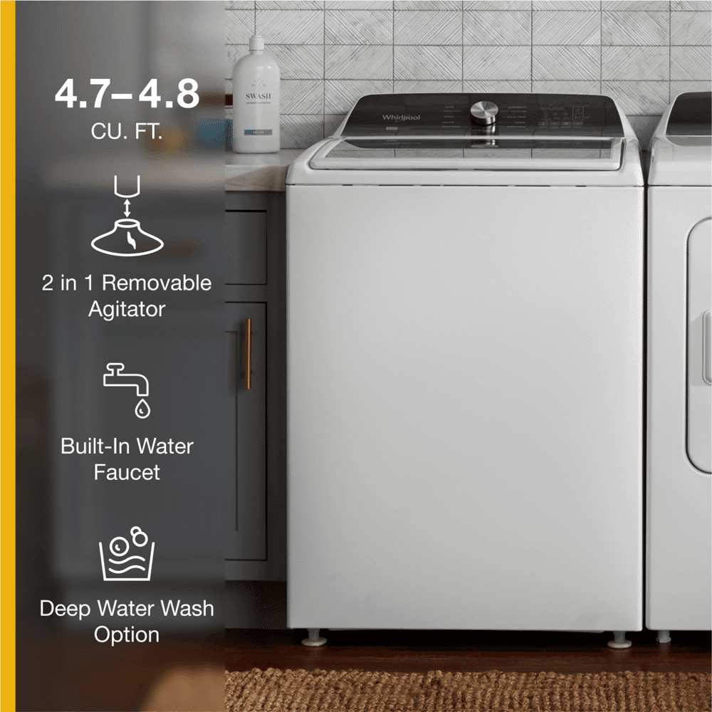 Whirlpool WTW5057LW 4.7 - 4.8 Cu. ft. Top Load Washer w/ Removable Agitator