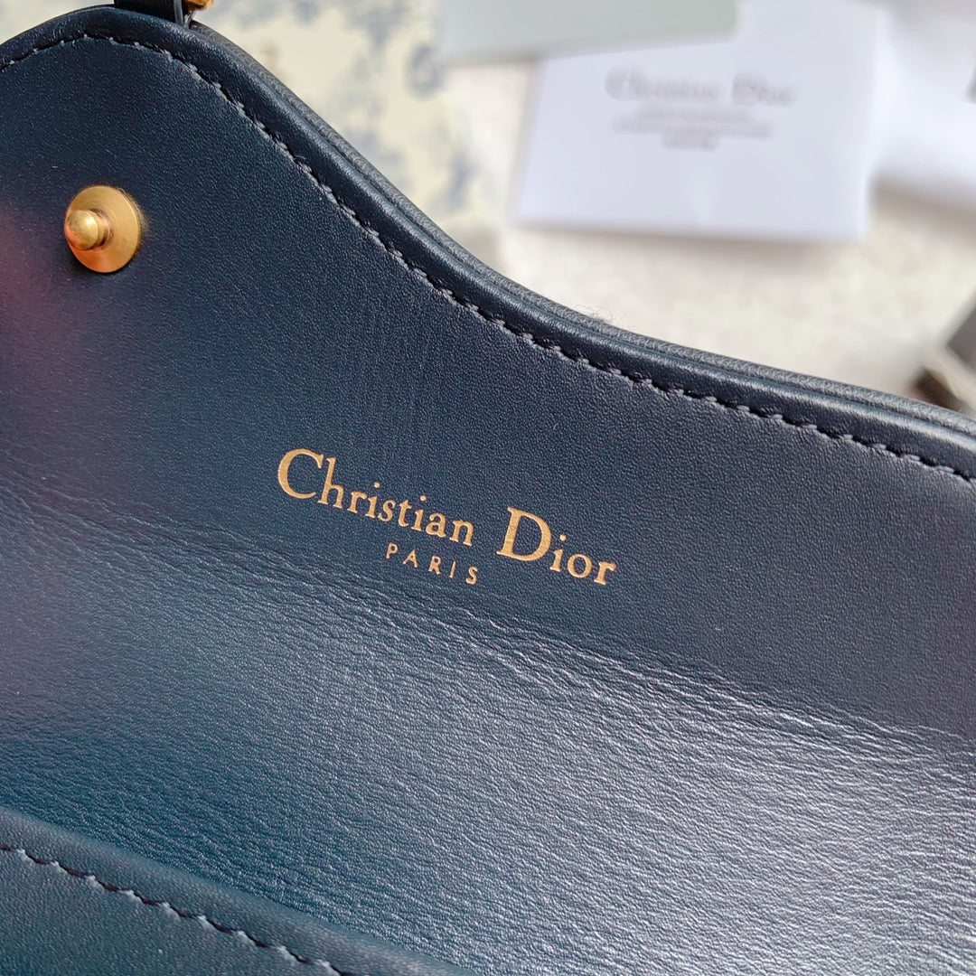 Christian Dior Saddle Flap Card Holder Black Wallet 11cm