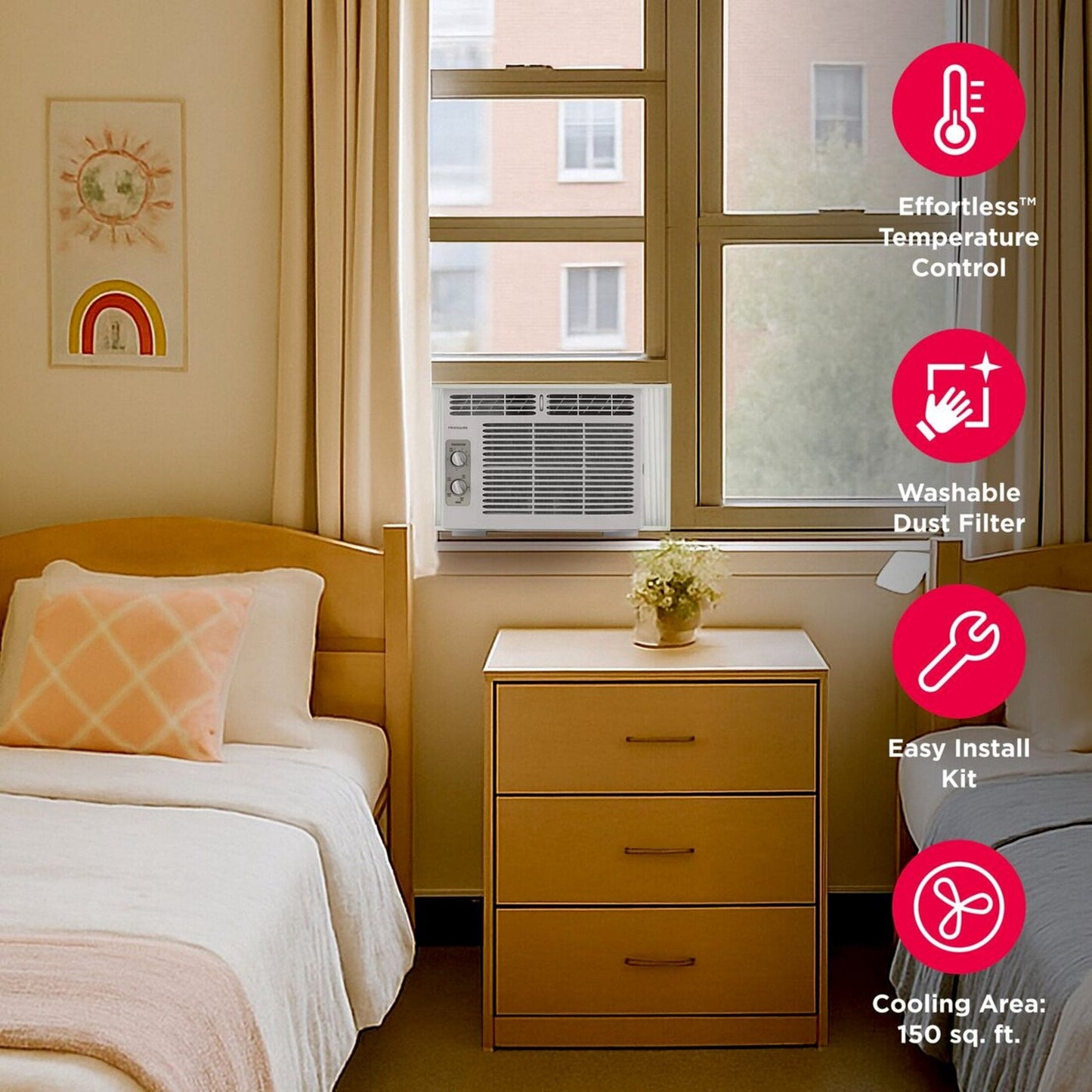 Frigidaire 5,000 BTU Window Air Conditioner for Small Rooms, Dial Controls, Quiet Efficient Cooling, Easy Installation