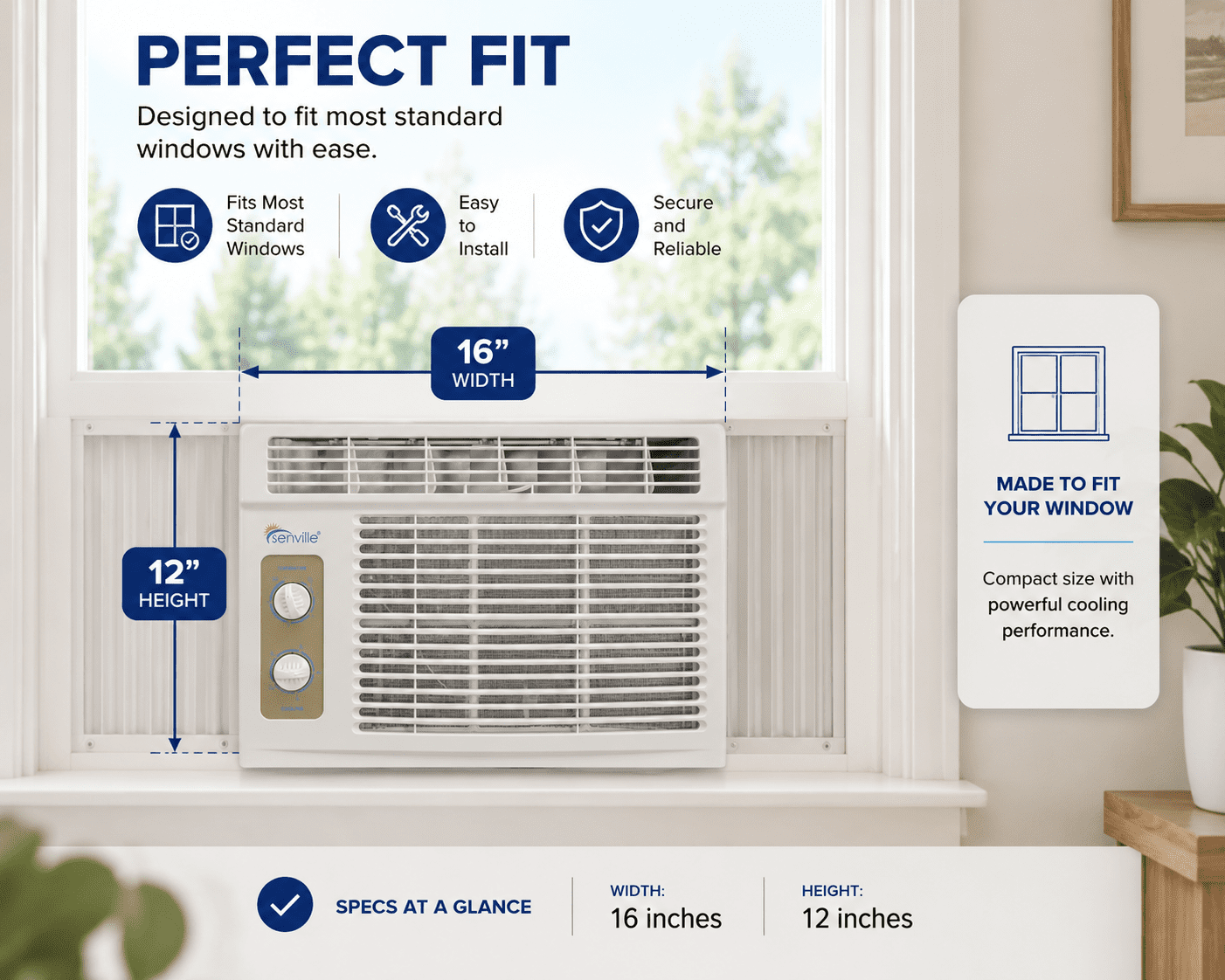 Senville 6000 BTU Window Air Conditioner, Cooling for Rooms up to 250 sq ft, Washable Filter, Easy to Use
