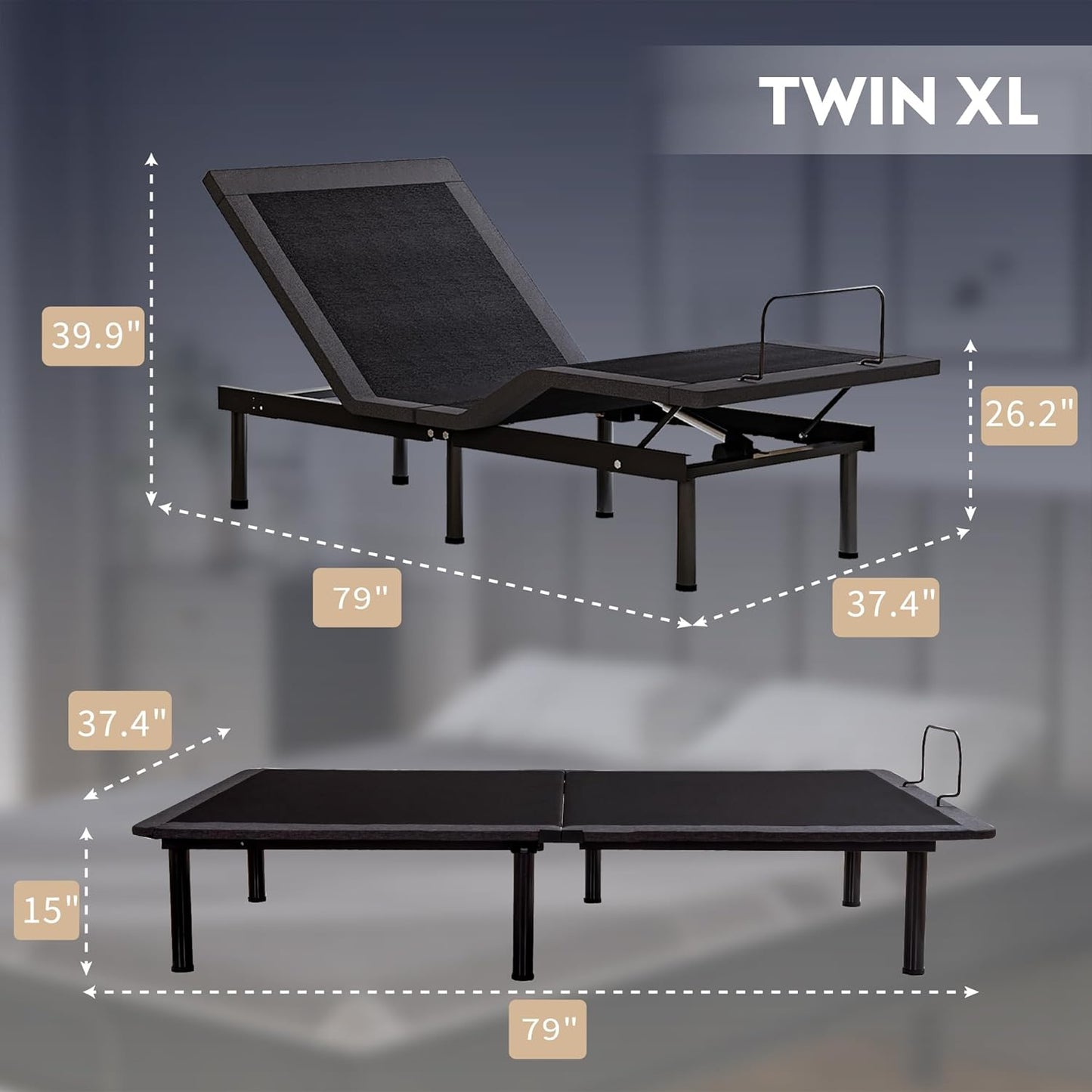 Dyonery Twin XL Adjustable Bed with 12" Gel Memory Foam Mattress