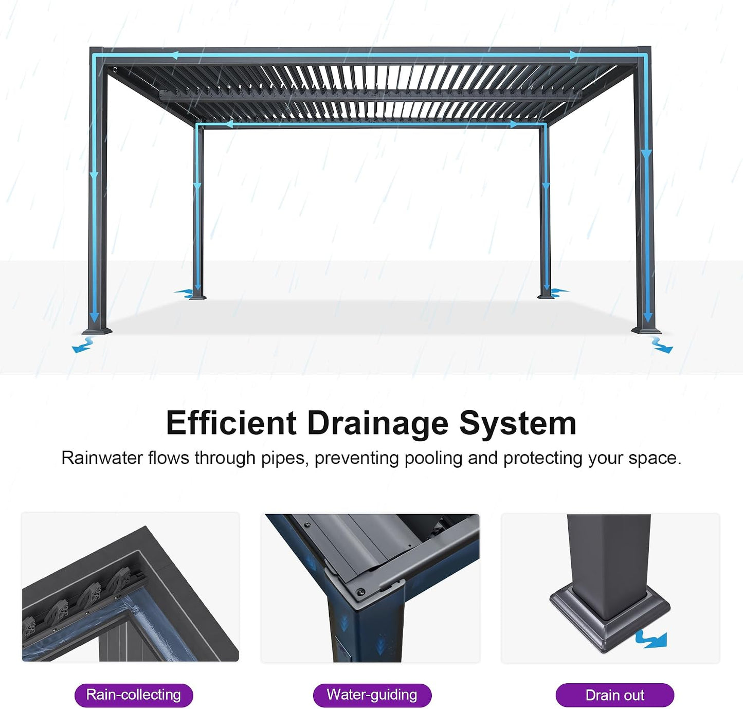 PURPLE LEAF 11.5' x 15' Louvered Aluminum Pergola with Adjustable Roof