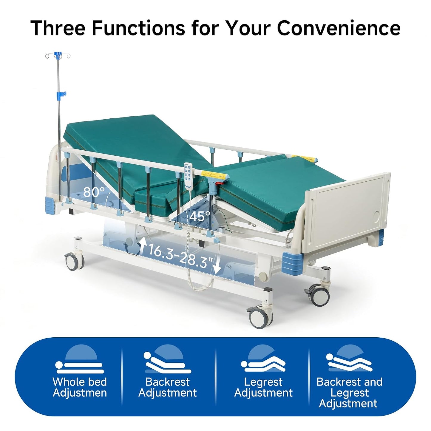 Real Relax Full Electric Hospital Bed with Mattress & IV Pole
