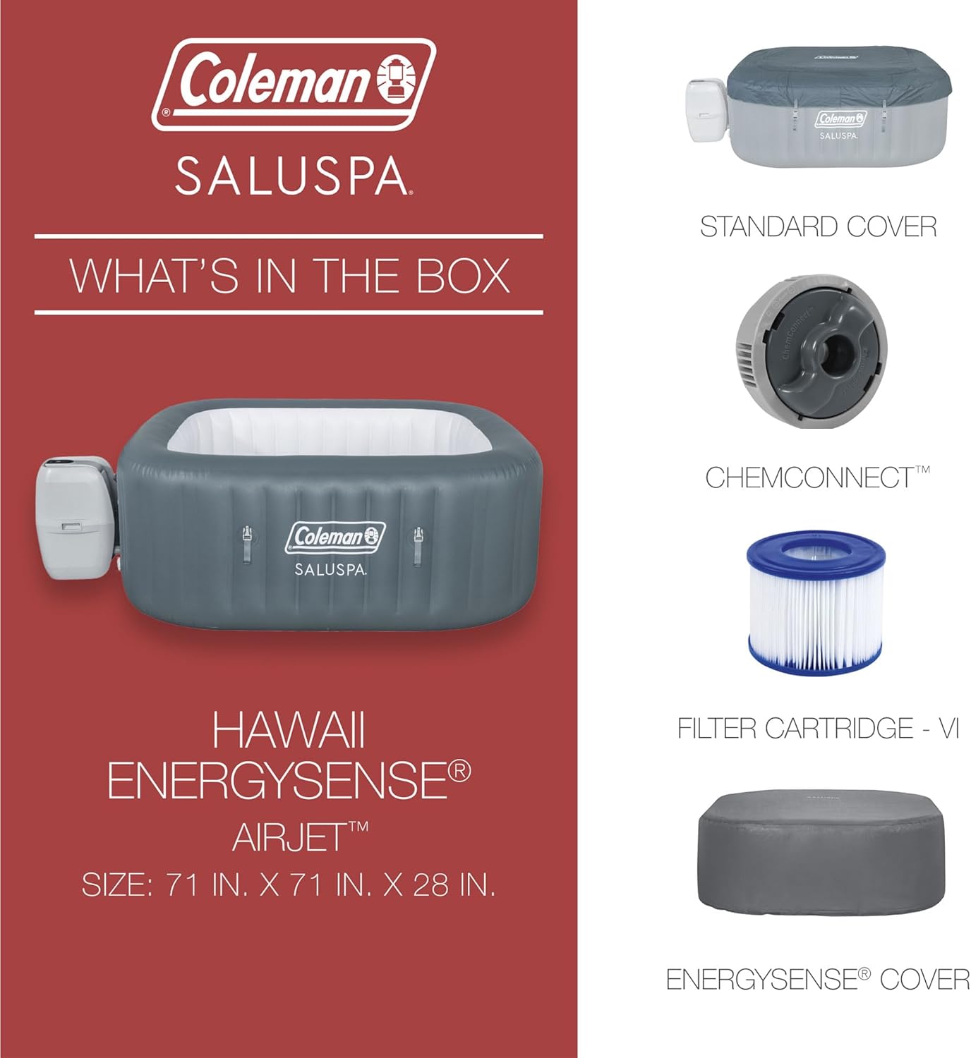 Coleman Hawaii AirJet 4-6 Person Inflatable Hot Tub with 140 AirJets, Grey