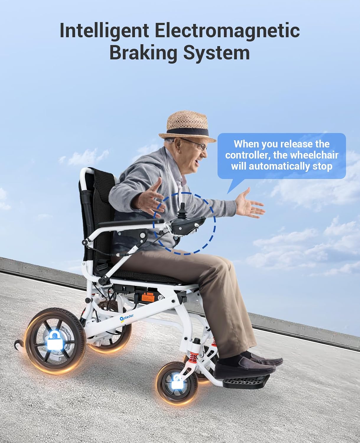 Aotedor Lightweight Folding Electric Wheelchair with 22-Mile Range