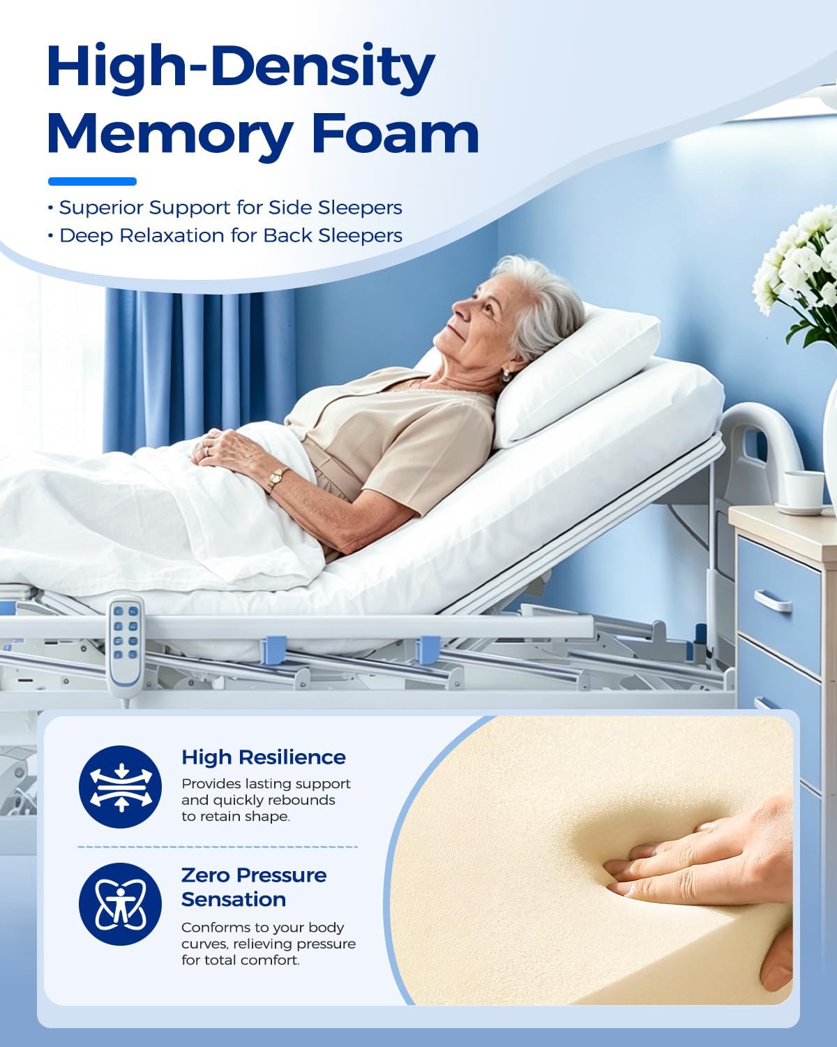 4-Function Full Electric Hospital Bed with Mattress, 600 lbs