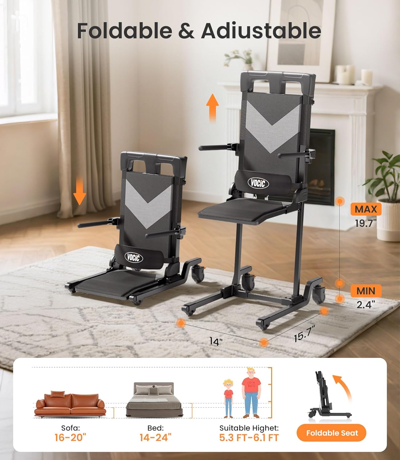 VOCIC AX35 Electric Floor Lift Chair with Wheels, 350 lbs