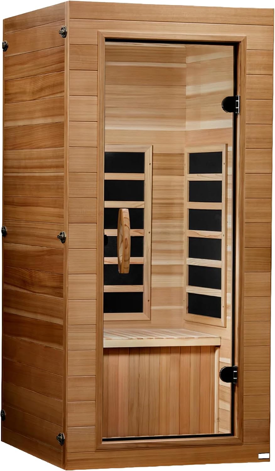 DYNAMIC SAUNAS Barcelona 1- to 2-Person Low EMF FAR Infrared Sauna with Red Light Therapy & Bluetooth Speakers | Personal Indoor Dry Heat Sauna for Home & Gym – Made from Canadian Hemlock