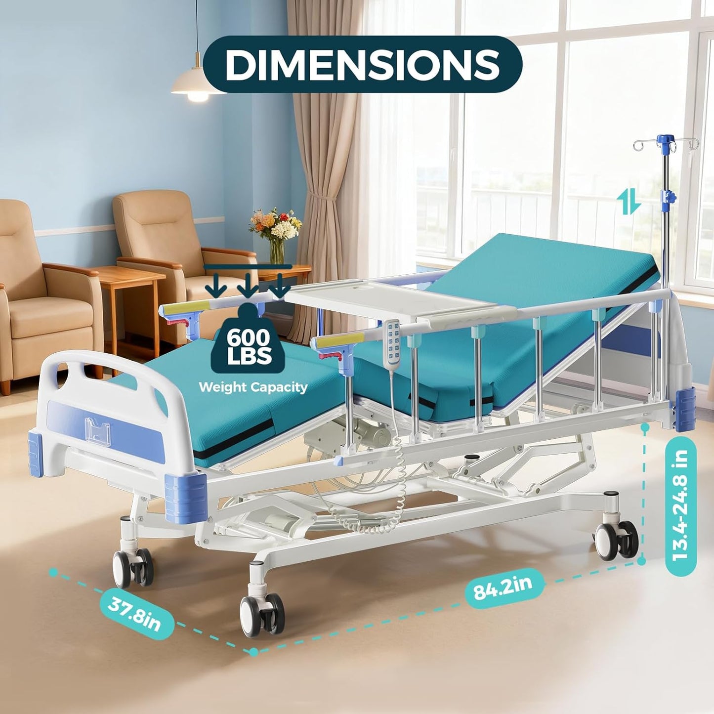 3-Function Full Electric Hospital Bed, 600 lbs Capacity