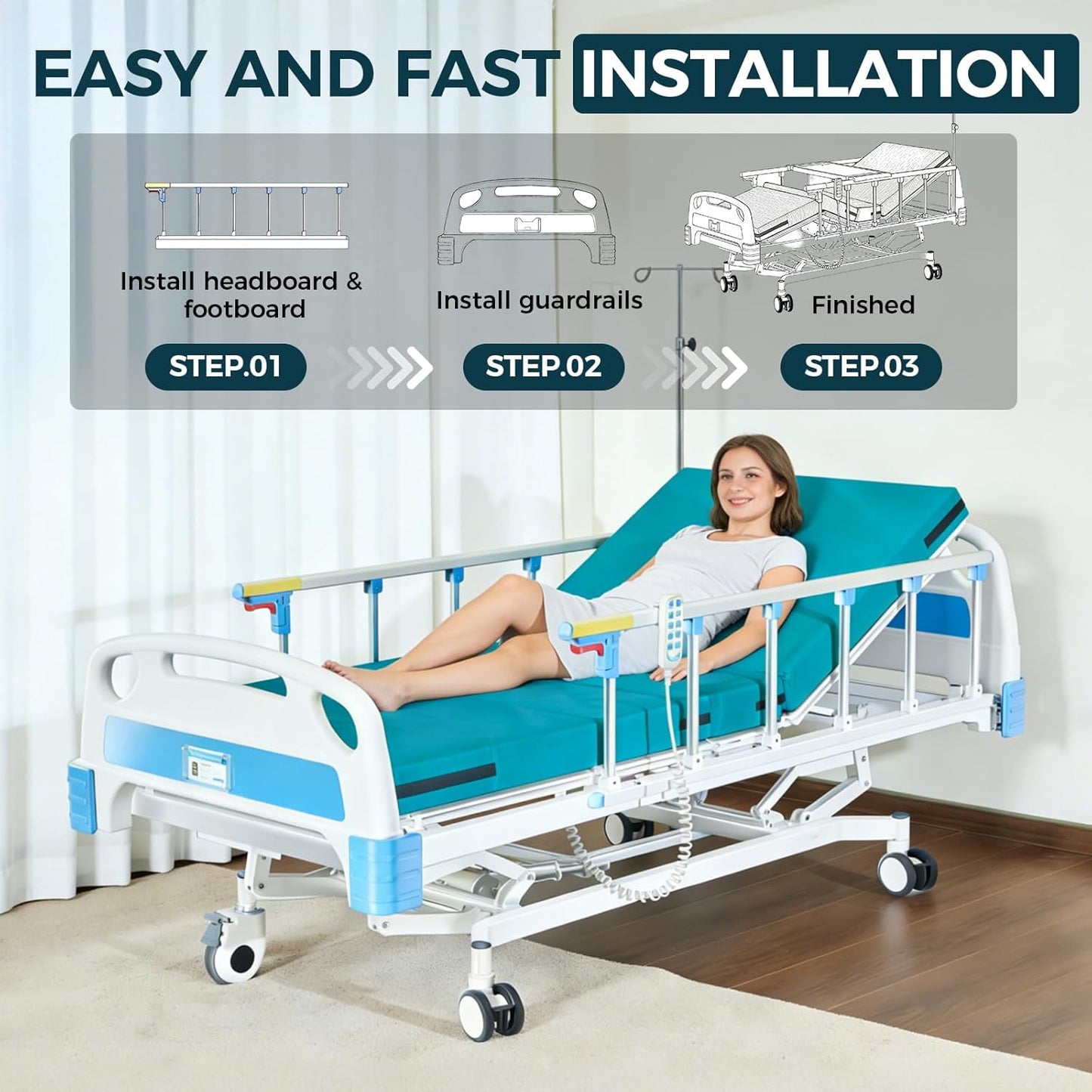 3-Function Full Electric Hospital Bed, 600 lbs Capacity