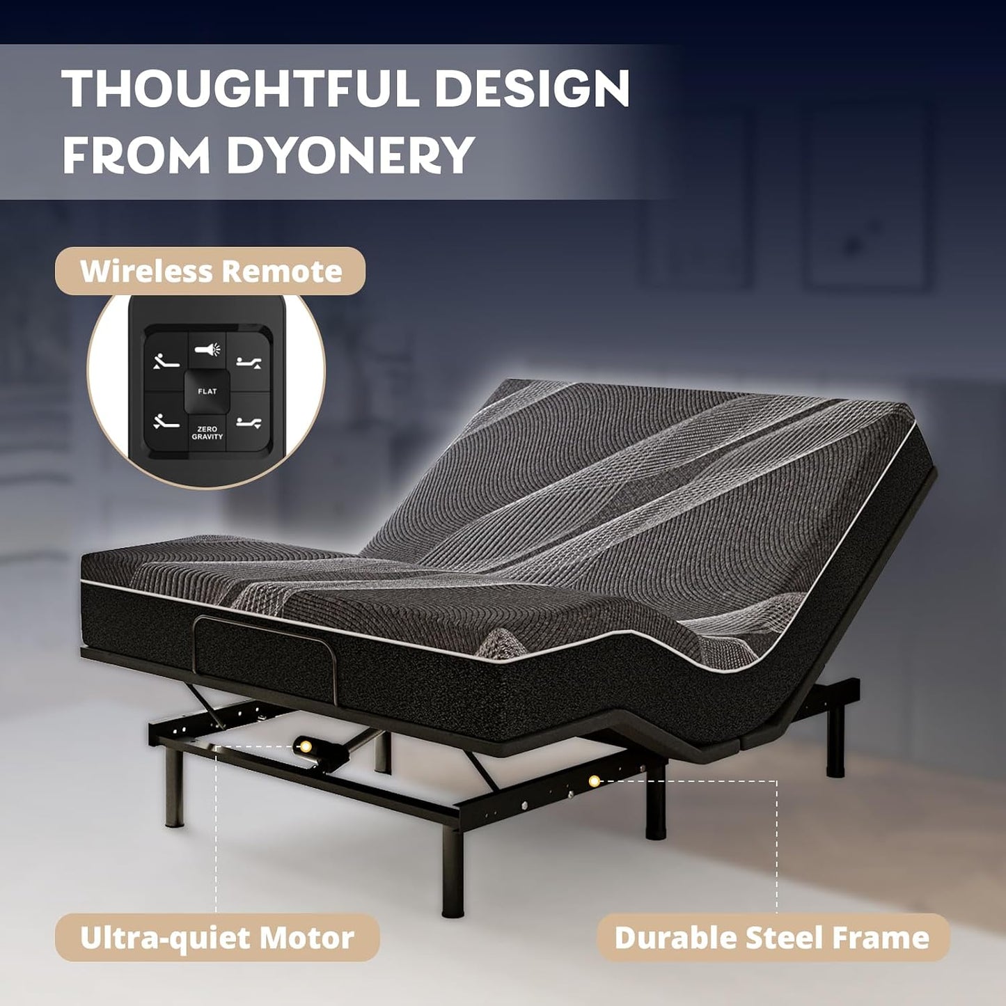 Dyonery Twin XL Adjustable Bed with 12" Gel Memory Foam Mattress