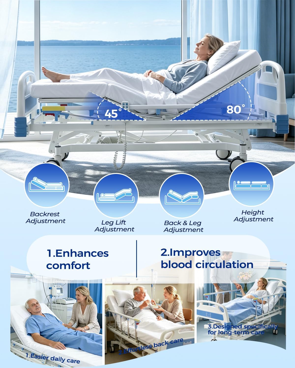 4-Function Full Electric Hospital Bed with Mattress, 600 lbs