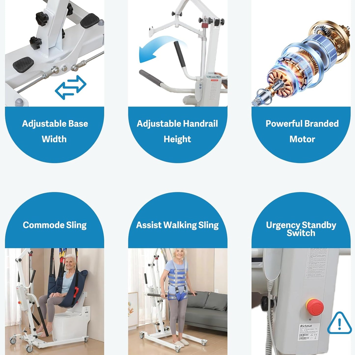 2-in-1 Electric Patient Lift with Stand-Up Assist & 2 Slings
