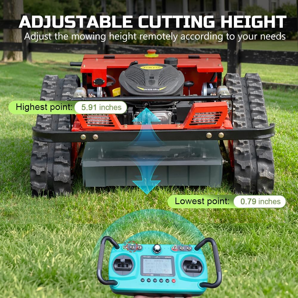 Glovemateusa Remote Control Lawn Mower – Climbs 45° Slopes with All-Terrain Tracks, Gas-Electric Hybrid Power