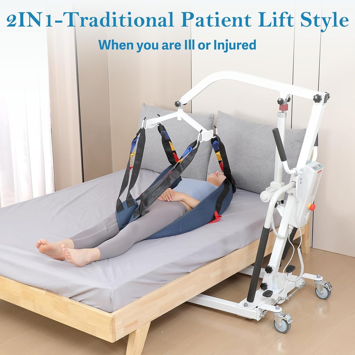 2-in-1 Electric Patient Lift with Stand-Up Assist & 2 Slings