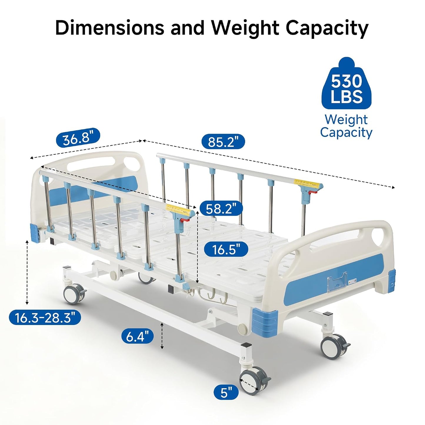Real Relax Full Electric Hospital Bed with Mattress & IV Pole