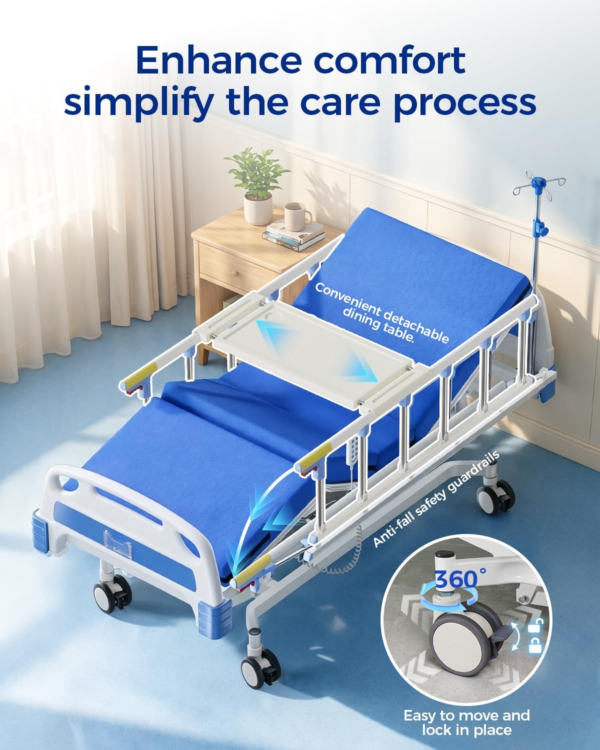 4-Function Full Electric Hospital Bed with Mattress, 600 lbs