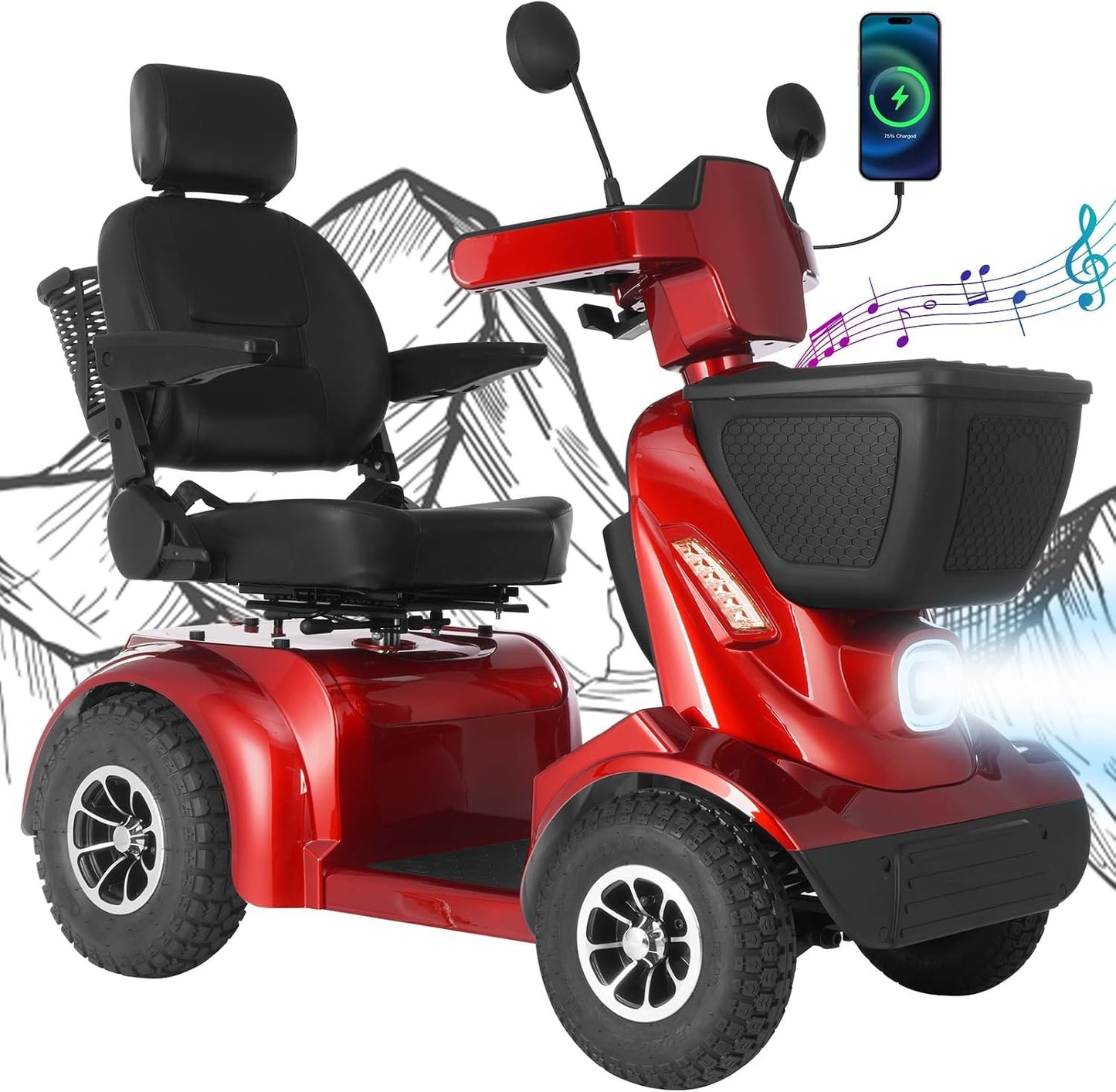Ecomobi All-Terrain Heavy Duty Mobility Scooter for Seniors &amp; Adults, 1000W Powerful Motor, 550 lbs Weight Capacity, 32 Mile Extended Range, 9 MPH, 13” Pneumatic Tires, Full Suspension, FDA Cleared